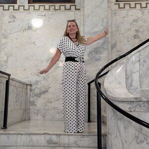 Black & White Polka Dot Flutter Sleeve Jumpsuit! | Trendz | L | EUC